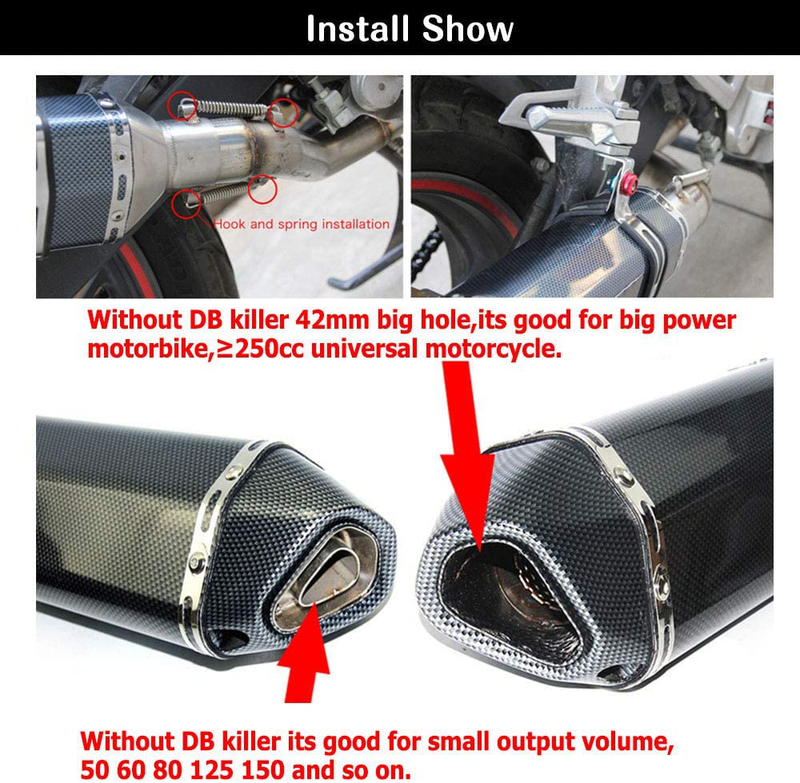 Exhaust Muffler Carbon Fiber 1.5-2"Inlet with Removable DB Killer for Street/Sport Motorcycles and Scooters with 38-51mm Diameter Exhaust Pipes