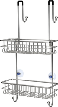 SMARTAKE Shower Caddy over the Door, Rustproof Bathroom Shelf with 10 Hooks, Stainless Steel Wall Rack, Fast-Draining Razors Towels Shampoo Organizer, for Dorm, Toilet, Bath and Kitchen (Black)