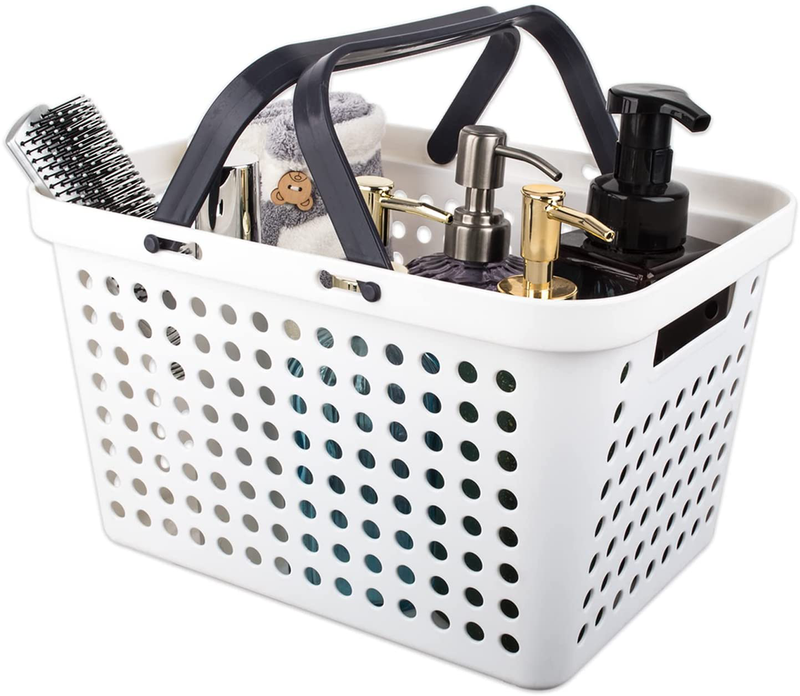 Jiatua Plastic Storage Basket with Handles, Shower Caddy Tote Portable Organizer Bins for Bathroom, Dorm, Kitchen, Bedroom, Light Black