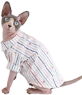 Sphynx Hairless Cat Breathable Summer Cotton Shirts Pet Clothes, Crown/Stripe/Car Pattern Button Kitten T-Shirts with Sleeves, Cats & Small Dogs Apparel