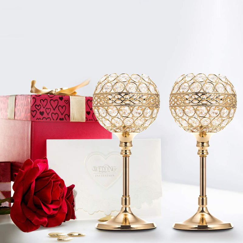 ManChDa Wedding Gift Gold Crystal Bowl Candle Holder Set of 2 for Dining Room Flange Decorative Centerpieces Modern House Decor Gifts for Anniversary Celebration