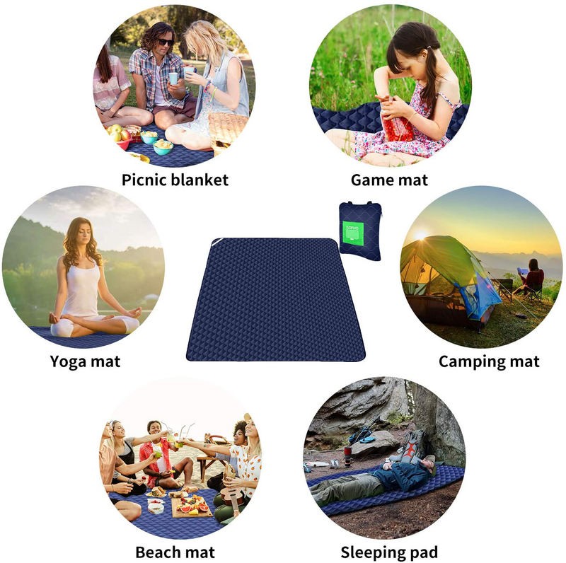ISOPHO Outdoor Picnic Blanket Extra Large, Machine Washable Fold Camping Blanket, 3-Layer Sand Proof and Waterproof Picnic Mat, 67“X 79” Portable Blanket for Camping, Park, Beach, Hiking, Family