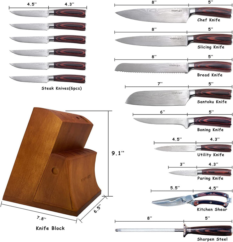 Knife Set 16-Piece Kitchen Knife Set with Wooden Block, Germany High Carbon Stainless Steel Professional Chef Knife Block Set, Ultra Sharp, Forged