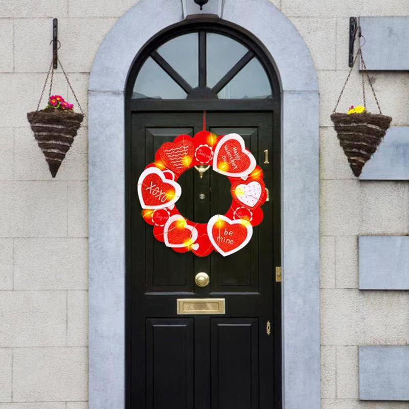 GOPERLLE Valentine'S Day LED Light Heart Wreath Door Wall Hanger