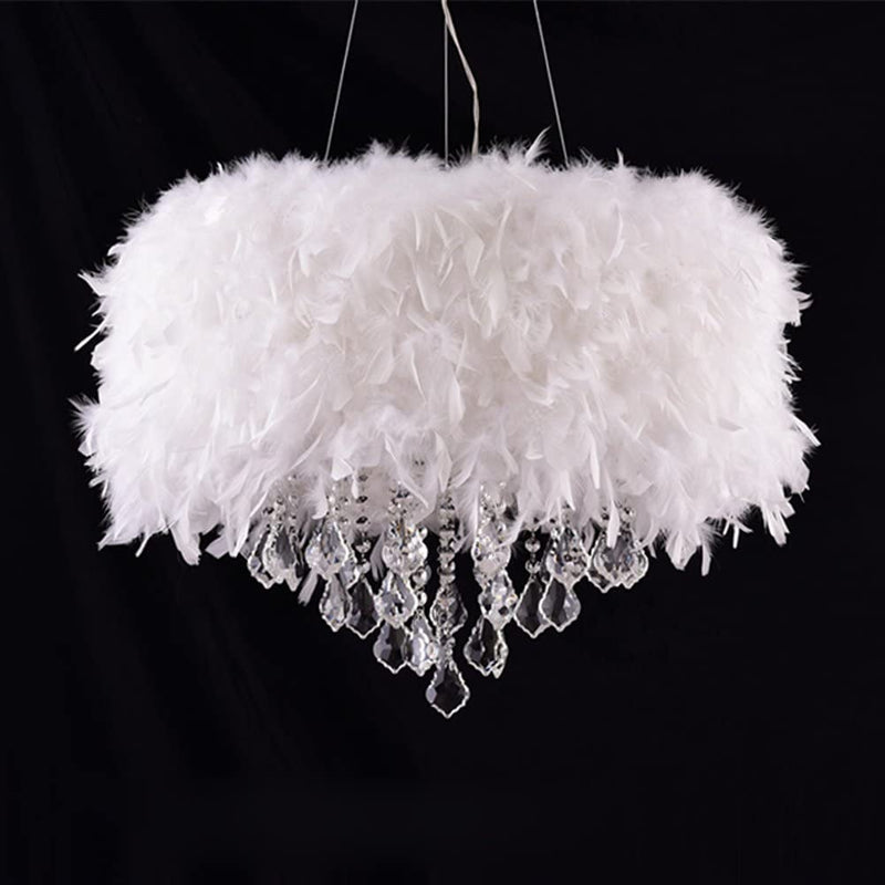 Surpars House White Feather Crystal Chandelier 4-Light Pendant Light