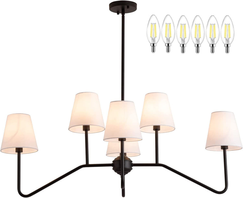 9MMML 39" 4 Arms Kitchen Island Lighting,4 Lights Dining Room Chandelier,Black Body + Fabric Shade Fixture for Hallway Entryway Foyer Living Room,4 E12 Bulb Included