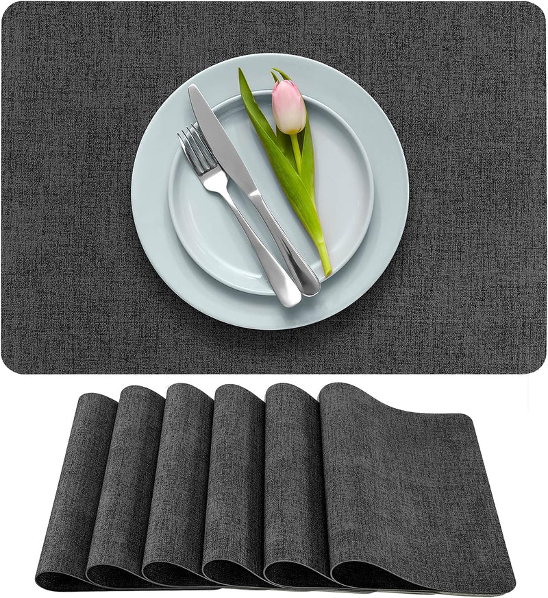 More Décor Faux Leather Placemats for Dining and Kitchen Table - Stain and Heat Resistant, Non Slip, Wipeable, Washable - Set of 6 - Brown