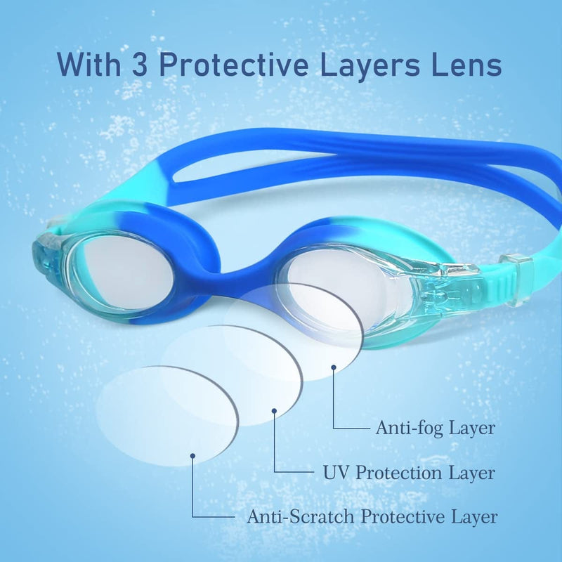 2 Pack Kids Swimming Goggles Child Clear Swim Goggles Leak Proof Water Glasses for Children Girls Boys Teens for Age 4-10