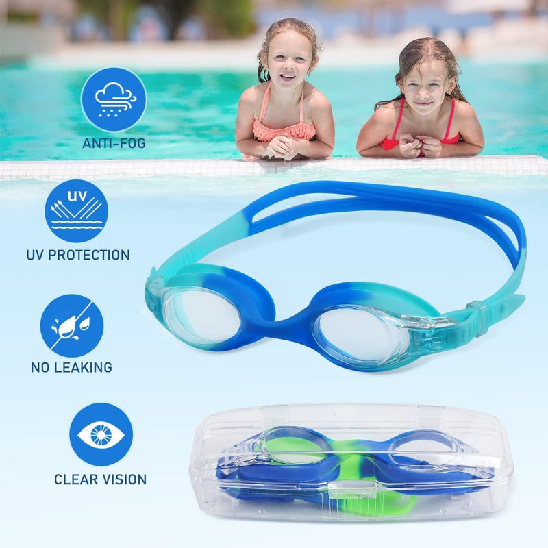 2 Pack Kids Swimming Goggles Child Clear Swim Goggles Leak Proof Water Glasses for Children Girls Boys Teens for Age 4-10