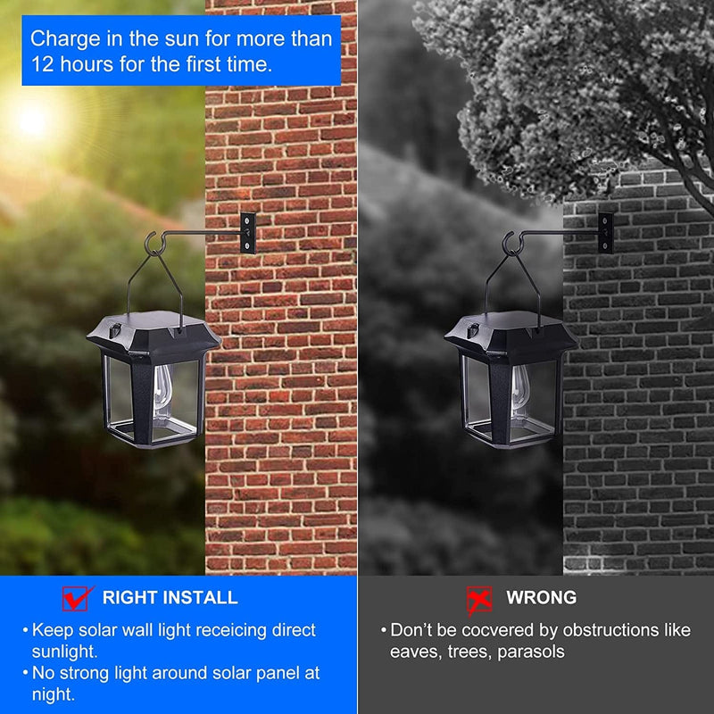 2 Pack Solar Wall Lanterns, Arnodrew Outdoor Aluminum Hanging Solar Lights, Dusk to Dawn Solar Sconce Wall Mount, 2 Brightness Level Waterproof Solar Porch Lamp, Portable LED Hand Lamp for Camping