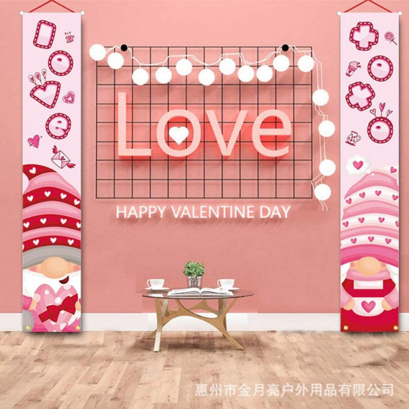 2 PCS Valentines Day Decorations Banners Door Porch Sign Hanging Love Heart Streamers Wall Decor Party Supplies