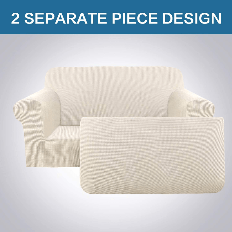 2 Piece Stretch Sofa Covers Couch Covers for Living Room Furniture Slipcovers (Base Cover Plus Seat Cushion Cover) Feature Upgraded Thicker Jacquard Fabric Removable Washable (Sofa, Natural)