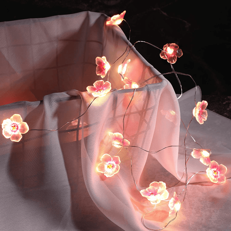 2 Pieces 6.6 Feet 20 Leds Flower String Lights Fairy Pink Color Cherry Blossom String Lights Wire Battery Powered String Lights for Valentine'S Day Wedding Nursery Girls Bedroom Decoration