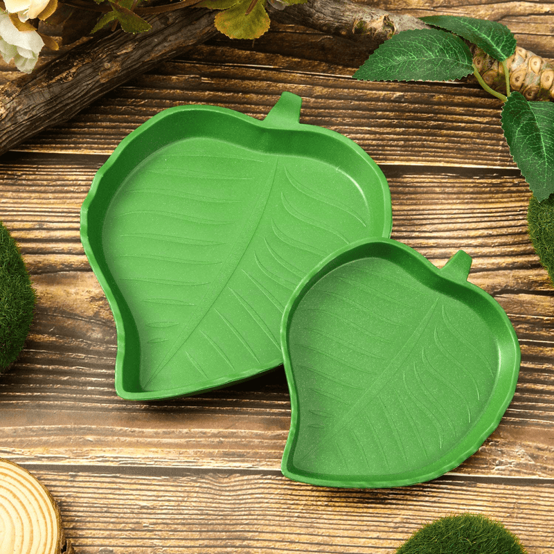 2 Pieces Leaf Reptile Food Water Bowl Plate Dish for Tortoise Corn Snake Crawl Pet Drinking and Eating, 2 Sizes