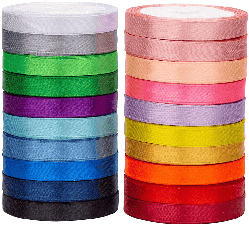 20 Colors 100 Yard Satin Ribbon Fabric Ribbon Silk Ribbon Embellish Ribbon Rolls, 2/5" Wide 5 Yard/Roll, Ribbons Perfect for Crafts, Hair Bows, Gift Wrapping, Wedding Party Decoration and More