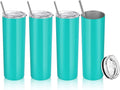 20 Oz Skinny Travel Tumblers, 8 Pack Stainless Steel Skinny Tumblers with Lid Straw, Double Wall Insulated Tumblers, Slim Water Tumbler Cup, Vacuum Tumbler Travel Mug for Coffee Water Tea, Silver