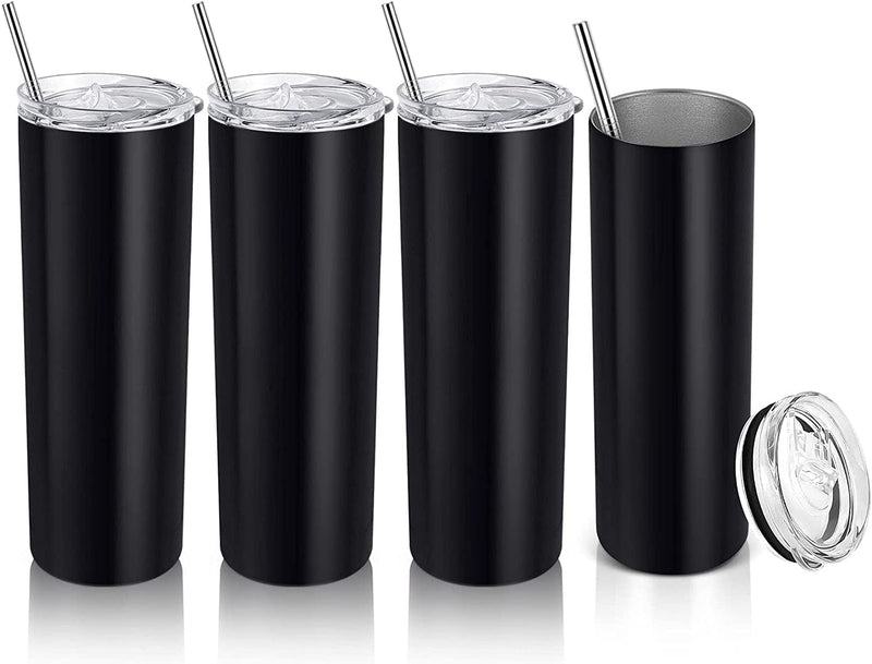 20 Oz Skinny Travel Tumblers, 8 Pack Stainless Steel Skinny Tumblers with Lid Straw, Double Wall Insulated Tumblers, Slim Water Tumbler Cup, Vacuum Tumbler Travel Mug for Coffee Water Tea, Silver