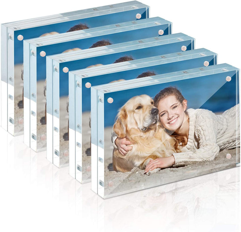 Picture Frames Acrylic, TWING 5 Pack 4X6 Acrylic Frame, Horizontal Magnet Double Sided 4X6 Picture Frame,12+12Mm Thick Clear Frameless Desktop Display Self Standing Magnetic Acrylic Block Photo Frame, Halloween Picture Frame Gift Ideal