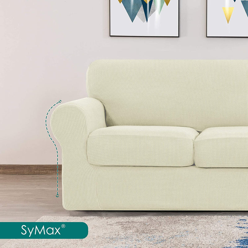 Symax Couch Cover Sofa Slipcover Chair Slipcover 2 Piece Sofa Covers Couch Slipcover Stretch Furniture Protector Washable (Chair, Ivory)