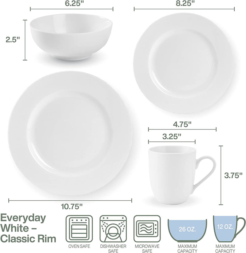 Everyday White by Fitz and Floyd Classic Rim 16 Piece Dinnerware Set, Service for 4