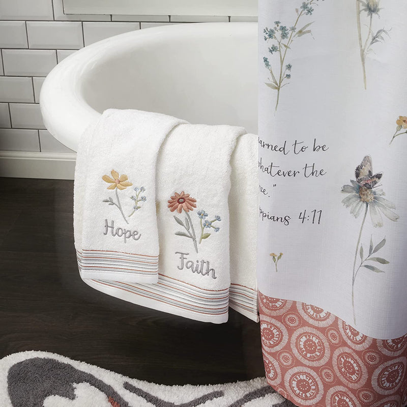 SKL Home Faithful Flowers Bath Towel, White