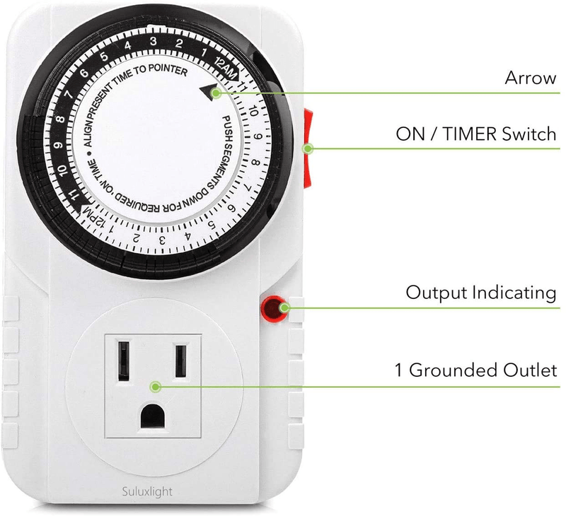 24 Hour Plug-in Mechanical Timer Programmable Indoor Grounded for Aquarium Grow Light Hydroponics Pets Christmas String Lights Home Kitchen Office Appliances, UL Listed 125VAC,60Hz,1725W,15A,1Pack