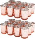 24 Pack Gold Rose Votive Candle Holder Bulk Mercury Glass Tealight Candle Holders Perfect Centerpieces for Table Decoration, Home Decor, Living Room, Wedding, Bridal Showers, Birthdays