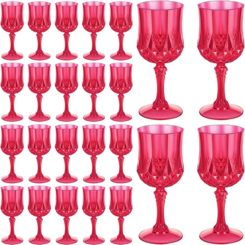 24 Pcs Pink Wine Glasses Plastic Reusable Pink Glassware Safe Drinkware Patterned Wedding Beach Drinking Glasses Shatterproof Unbreakable Goblet for Indoor Outdoor Use