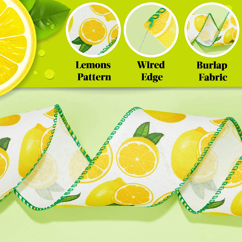 24 Yards Lemon Wired Edge Ribbon 2.5 Inches Wide Summer Burlap Ribbon Lemon Gingham Check Ribbon Decorative Lemon Ribbon for Wreaths Wrapping Floral Arrangements and Crafting