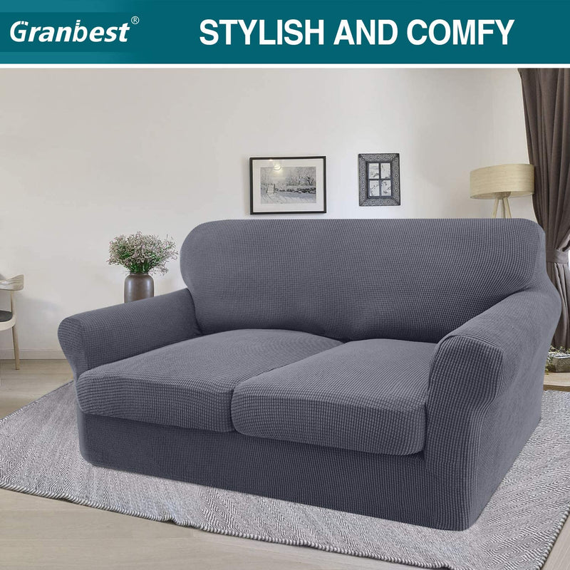 Granbest 3 Piece High Stretch Couch Covers Loveseat Slipcover Super Soft Sofa Cover Form Fit Non-Slip Furniture Protector with Individual Cushion Covers (Medium, Gray)