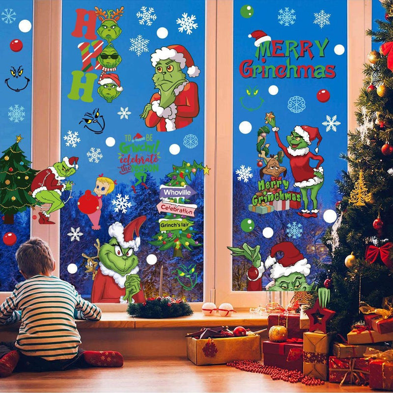 Nomeni Christmas Decorations Window Stickers. Grinch Christmas Decorations Christmas Holiday Party Supplies (9 Pieces)