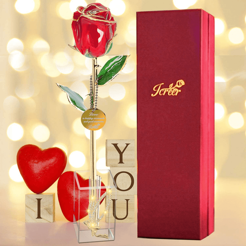 24K Gold Rose Valentines Day Gifts for Her,Gifts for Women,Gifts for Mom on Valentine'S Day Birthday Anniversary Mothers Day Christmas Xmas (Crystal Angel Stand)