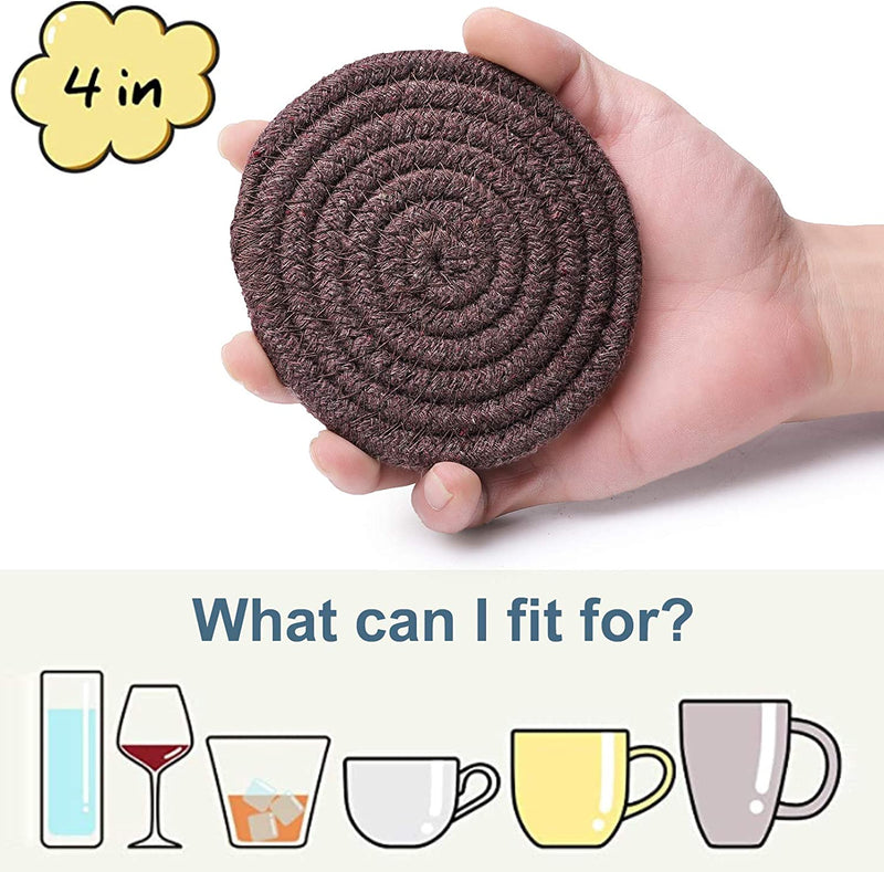 Coasters for Drinks, Braided Absorbent Coasters with Holder (6-Piece Set) for Home and Kitchen-Mixed (Set 1）