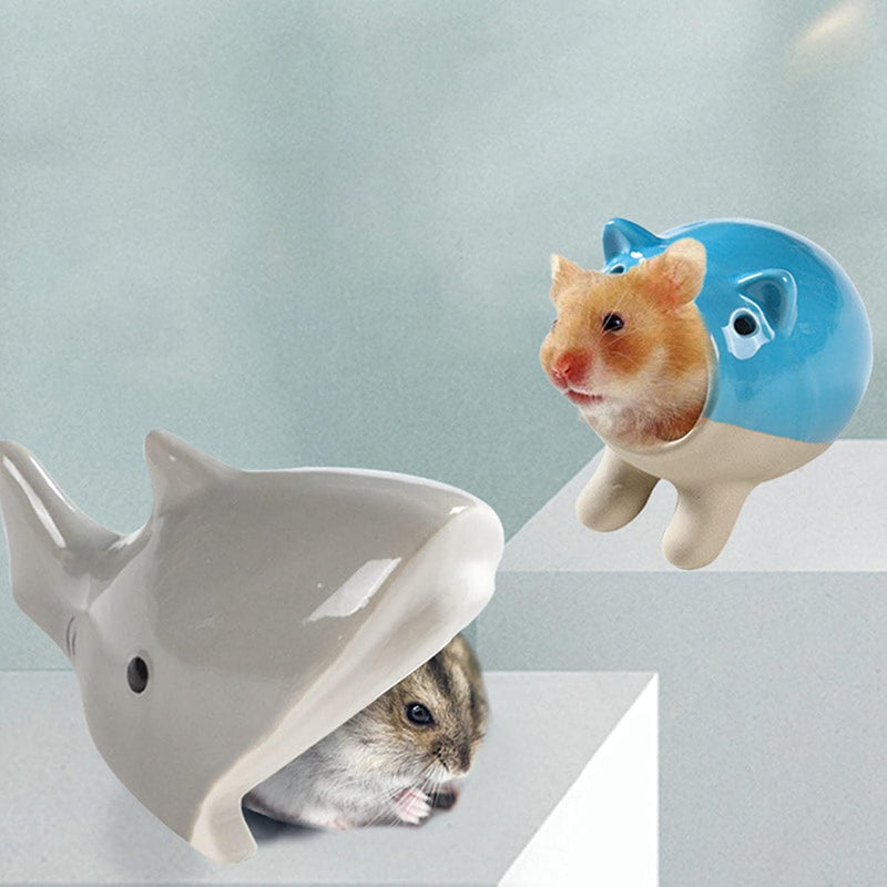 Gazechimp Cartoon Shape Ceramic Hamster House,Hamster Hideout, Hamster Bath, Easy to Clean, Mice Rat Accessories, Grey Shark