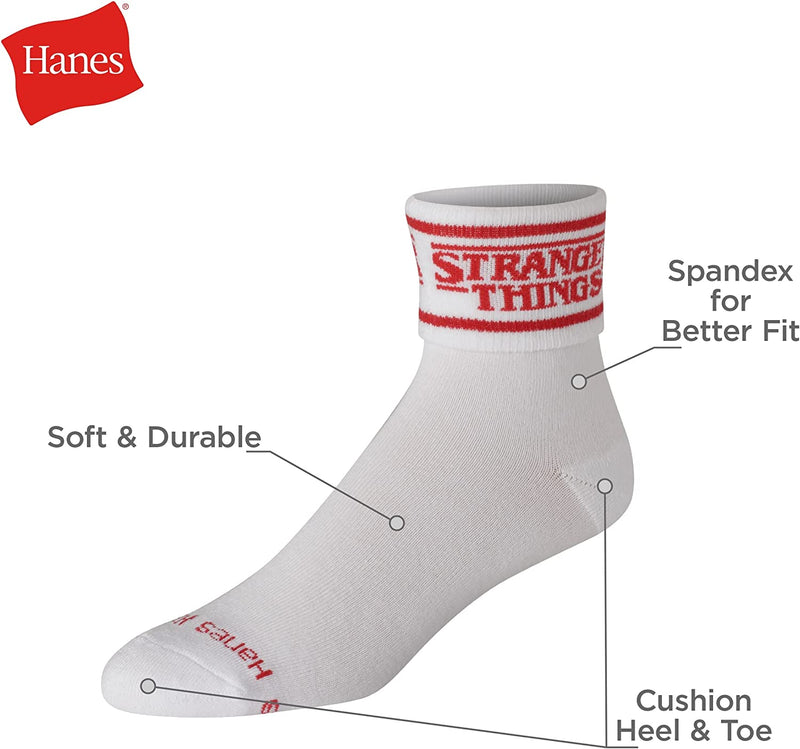 Hanes Unisex Stranger Things Socks Pack, Unisex Ankle Socks with Fold-Over Cuffs