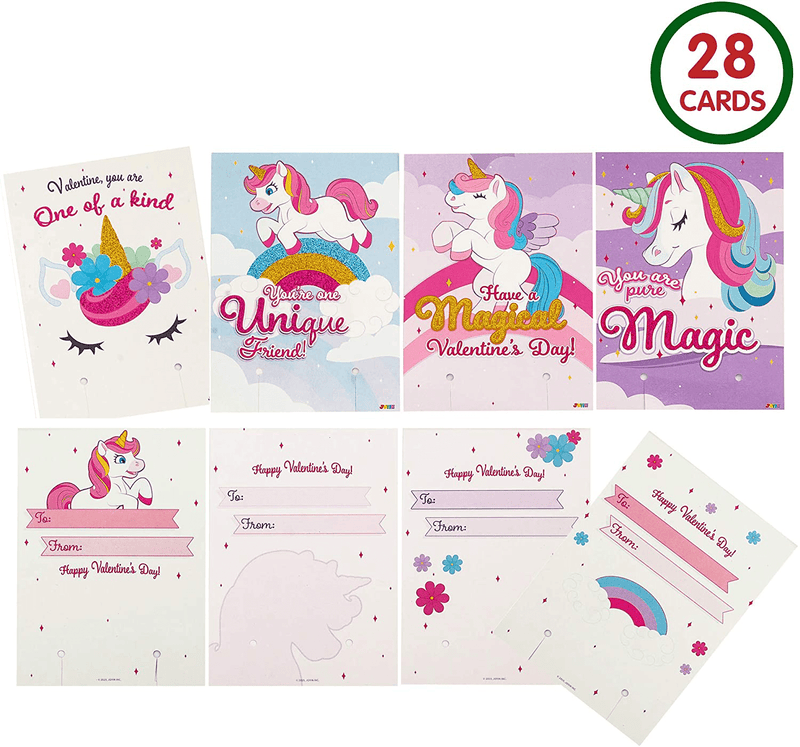 28 Packs Unicorn Valentines Day Gifts Cards for Kids with Bracelets, Valentine'S Greeting Cards for Classroom Exchange Cards and Valentine'S Party Favor