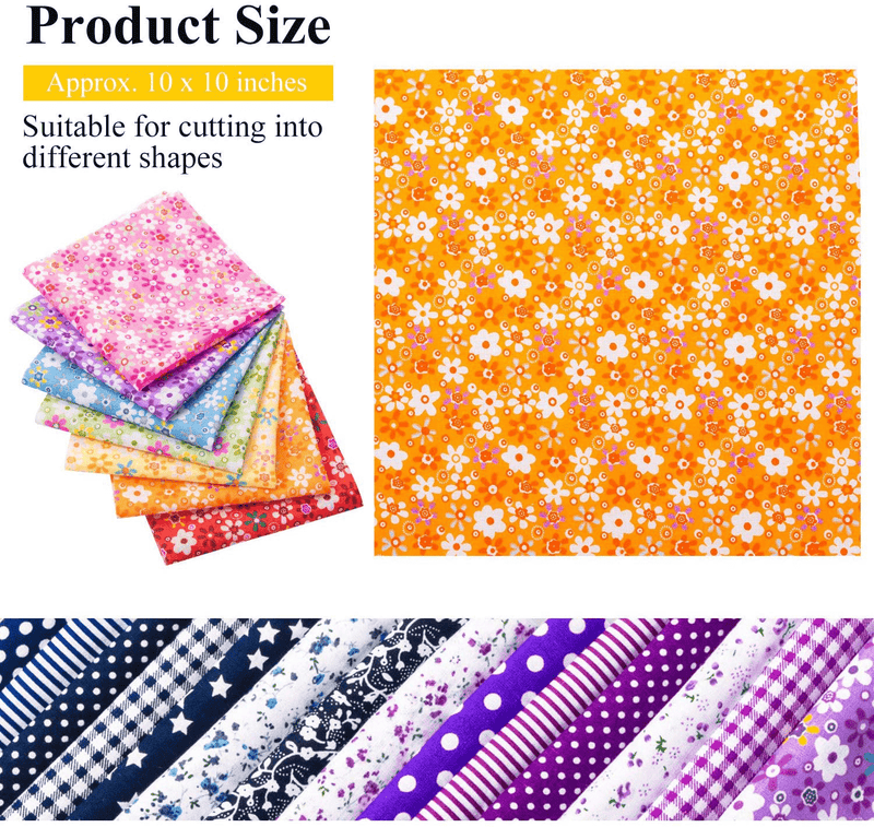 28 Pieces Fabric Quilting Patchwork Fabric Square Sewing Craft Fabric Printed Fabric Bundle with Scissors for Sewing Quilting Handmade DIY Crafts (25 x 25 cm)