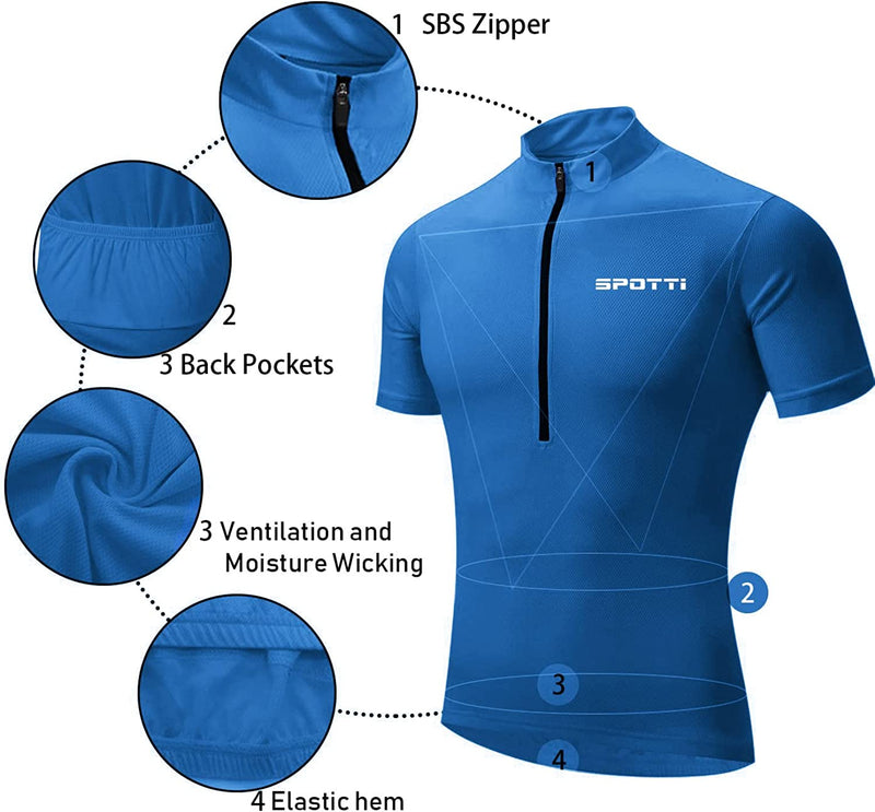 Spotti Men'S Cycling Bike Jersey Short Sleeve with 3 Rear Pockets- Moisture Wicking, Breathable, Quick Dry Biking Shirt