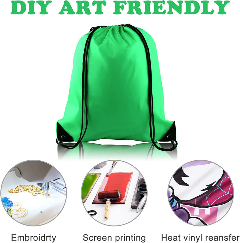 KUUQA 25Pcs Green Drawstring Backpack Bulk Drawstring Bags String Backpack Cinch Gym Backpack for Gym Sport Traveling