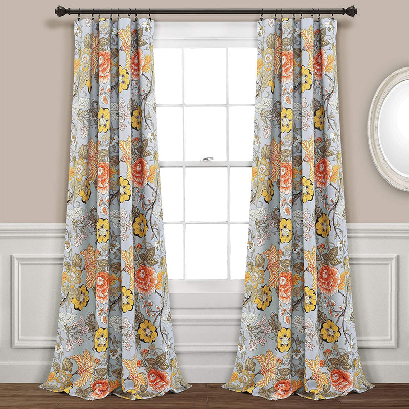 Lush Decor, Blue and Yellow Sydney Curtains | Floral Garden Room Darkening Window Panel Set for Living, Dining, Bedroom (Pair), 108” X 52 L