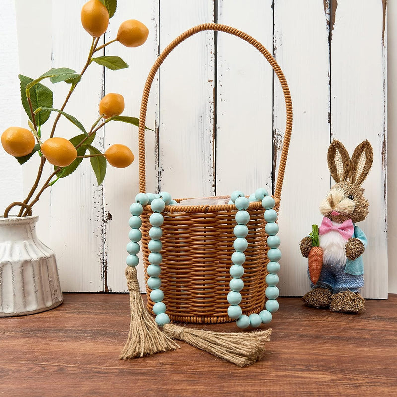 OMISHE 59In Wood Bead Garland with Tassels, Wooden Beads Garland, Decorative Beads Garland Decor, Farmhouse Beads Garland for Wall Hanging Home Festival Decor, Aqua, Teal