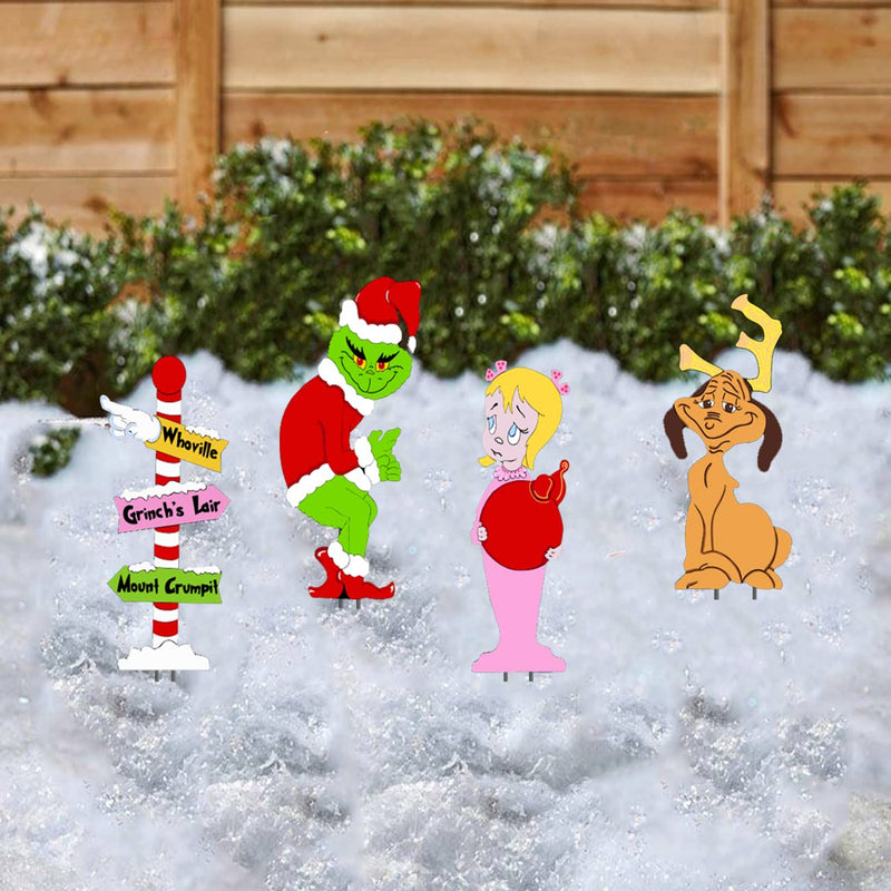 Gr1Nch Christmas Decorations, 4PCS Yard Signs with Stakes, Gr1Nch Cindy Max Whoville Sign for Xmas Garden Lawn Decor, Gr1Nch Stealing Christmas Decor Party Supplies Holiday Decorations Outdoor