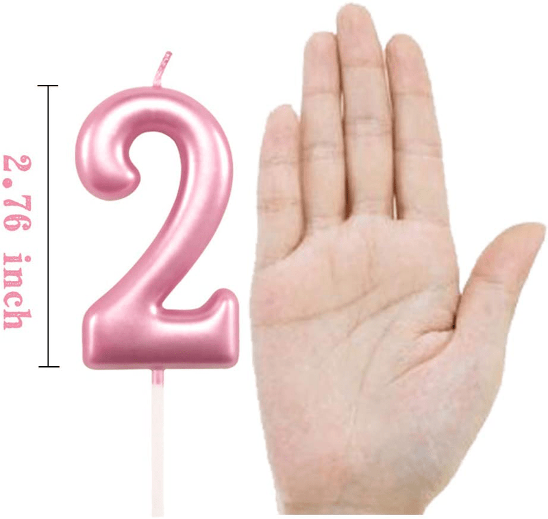 2nd Birthday Candle Two Years Pink Happy Birthday Number 2 Candles for Cake Topper Decoration for Party Kids Adults Numeral 20 23 12 26 29 21 27 62 25