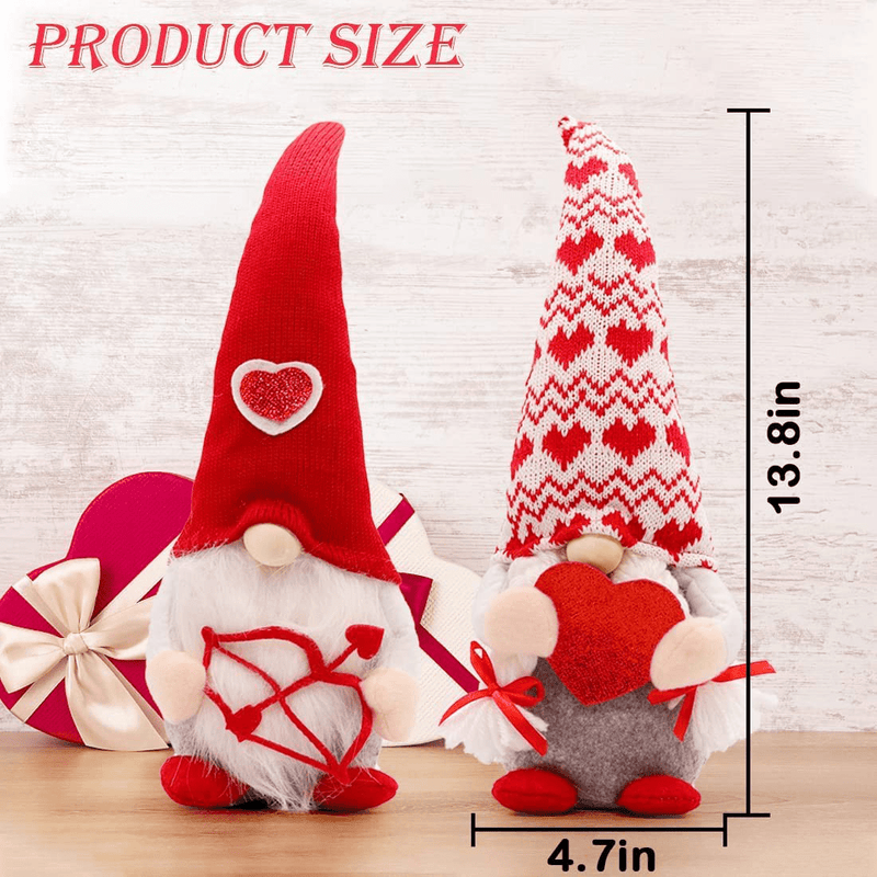 2PCS Valentine'S Day Gnomes Swedish Tomte Valentines Day Decor for Home Office Valentines Day Decoration Plushie Home Table Elf Scandinavian Gnomes Ornaments Sweet Valentines Day Gifts for Men Women