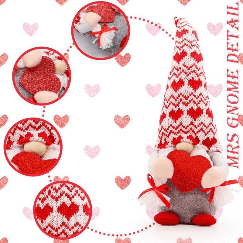 2PCS Valentine'S Day Gnomes Swedish Tomte Valentines Day Decor for Home Office Valentines Day Decoration Plushie Home Table Elf Scandinavian Gnomes Ornaments Sweet Valentines Day Gifts for Men Women