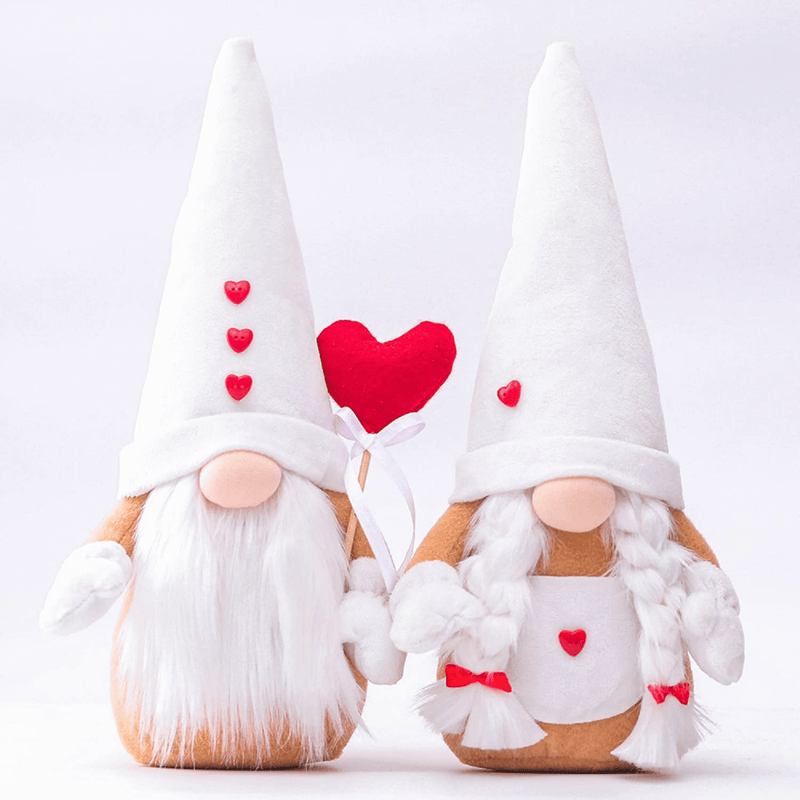 2Pcs Valentines Day Gnomes Decorations, Cute Handmade Valentine Gnome Decor Swedish Tomte Stuffed Elf Leprechaun Gnomes Plush Doll Knomes Ornaments for Girlfriend Wife Women Girl Birthday Anniversary