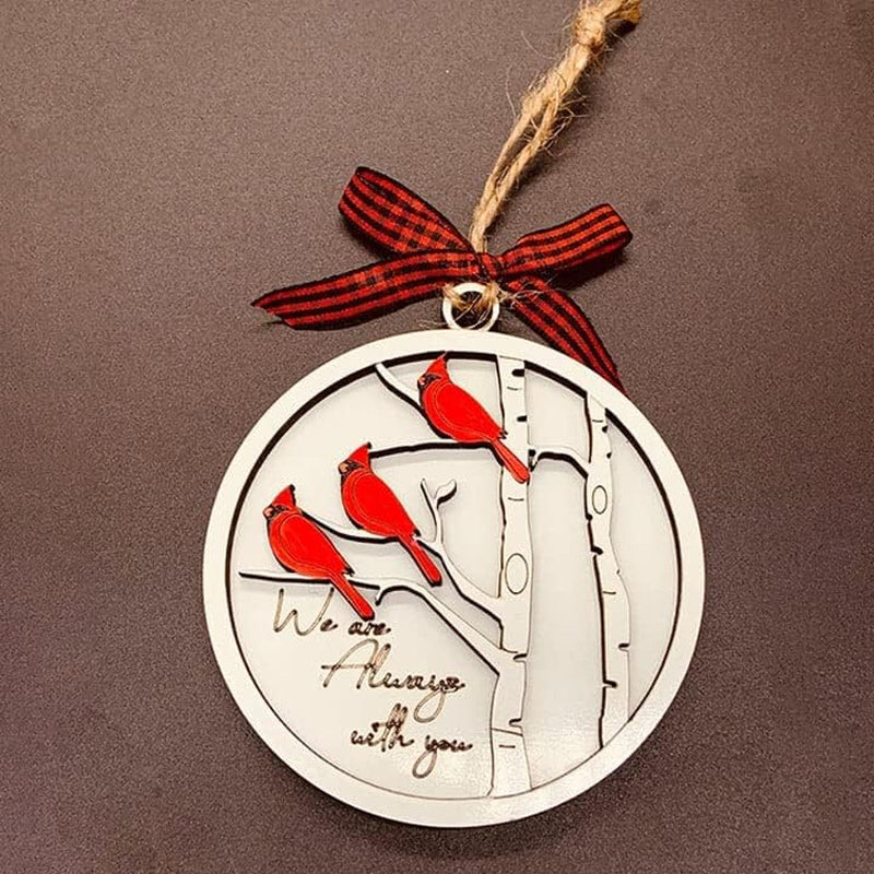 Handmade Memorial Ornament with Cardinals- We Are Always with You Wooden Sympathy Grief Gift Memory Ornament in Loving in Remembrance Condolence Sympathy for Loss of Loved One (Pair of Cardinals)