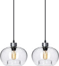 CASAMOTION Pendant Lighting Blown Glass Kitchen Island Lights Clear Bubble Brushed Nickel 9" Diam 2-Pack