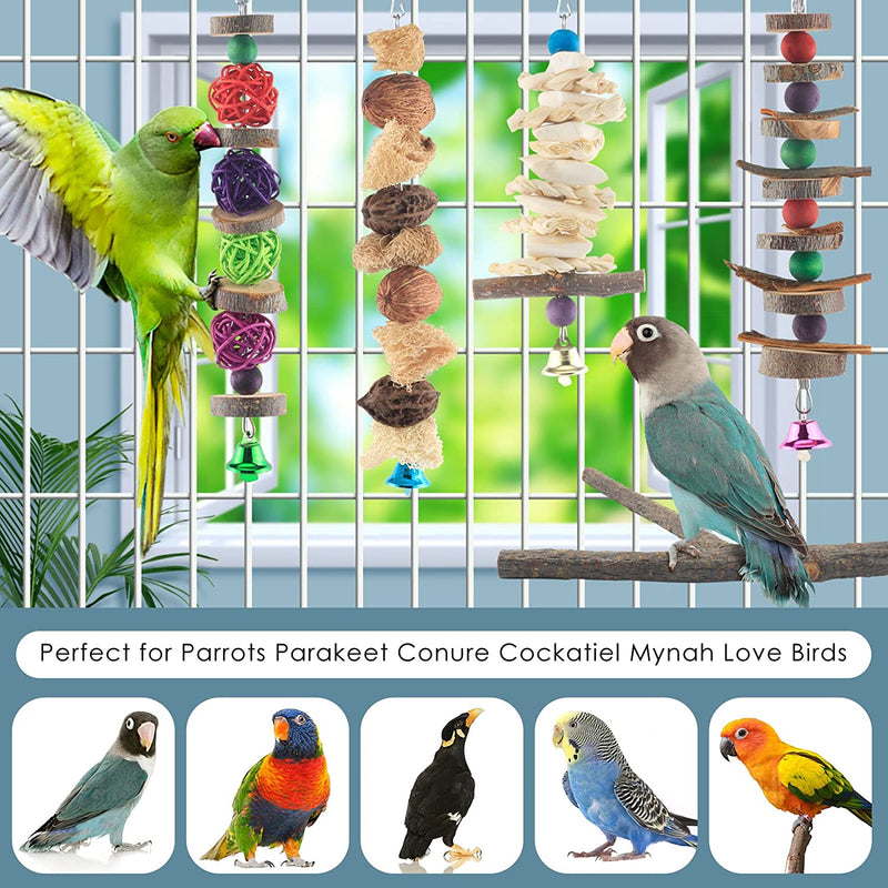 Bissap Bird Chew Toys, 5 Packs Parakeet Natural Wood Toys Parrot Hanging Cage Toy Bird Perch Stand for Small Bird Conure Cockatiel Parrotlet Lovebird Budgie