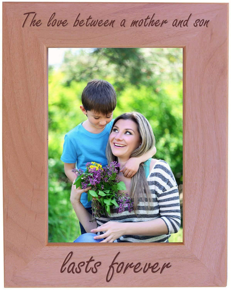 The Love between a Mother and Son Lasts Forever Engraved Tabletop/Hanging Natural Alder Wood Picture Frame (4X6 Horizontal)